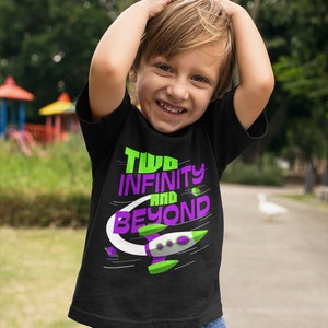 Personalized Two Infinity and Beyond 2 Year Old 2nd Birthday Party Boys Girls Toddler Short Sleeve Tee Toddler Short Sleeve Tee