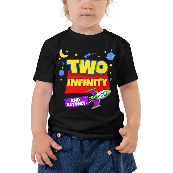 Two Infinity and Beyond 2 Year Old 2nd Birthday Party Boys Girls Toddler Short Sleeve Tee
