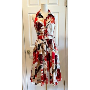 abs halter dress NWT by Allen Schwartz Retro Rockabilly Floral Pockets Belted 6 Abs allen