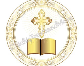 Includes a gold cross bookmark Religous Bible Cake Topper 24112
