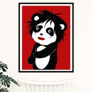Sweet Panda print Inspired by Robert Smith, The Cure - Home decor art prints. For music lovers