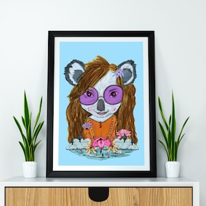 Inspired by Janis Joplin -  rock music wall decor. Sweet koala print - Home decor art prints. For music lovers