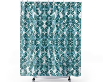 Green and gray leaves in harmony. Unique shower curtain