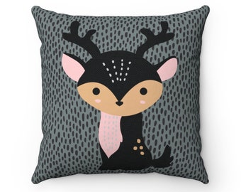 Black deer - Decorative pillow. Gray pillow .Nursery pillow.