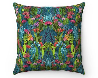 Wild colorful nature - Square Pillow, bohemian pillow floral pillow