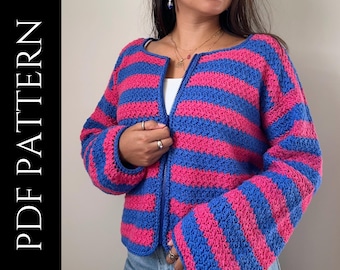 PDF File for Crochet Pattern (English), Lolly Zip Up, Pictures and Video Tutorials Included, Crochet Cardigan, Crochet Sweater