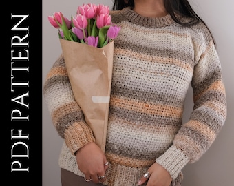 PDF File for Tunisian Crochet Pattern (English), April Sweater, Pictures and Video Tutorials Included, Crochet Sweater Pattern