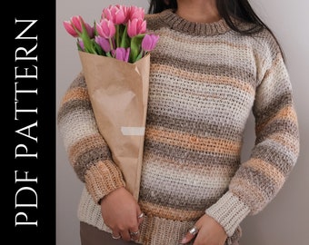 PDF File for Tunisian Crochet Pattern (English), April Sweater, Pictures and Video Tutorials Included, Crochet Sweater Pattern