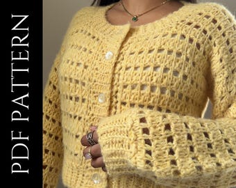 PDF File for Tunisian Crochet Pattern (English), Zephyr Cardigan, Pictures and Video Tutorials Included, Tunisian Crochet Cardigan, Top Down