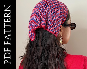 PDF File for Tunisian Crochet Pattern (English), Triptych Bandana, Pictures and Video Tutorials Included, Crochet Bandana, Tunisian Crochet