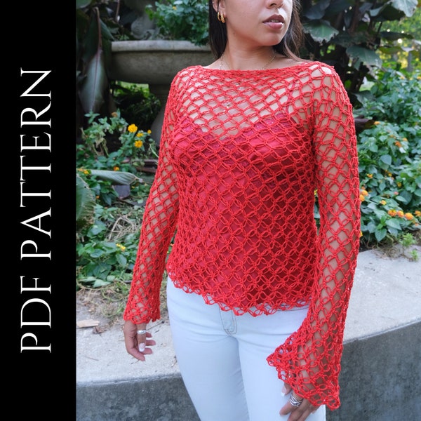 PDF File for Crochet Pattern (English), Monica Mesh Top, Pictures and Video Tutorials Included, Crochet Long Sleeves Pattern