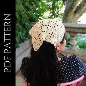 PDF File for Crochet Pattern (English), Yolanda Head Scarf, Pictures Included, Crochet Head Scarf Pattern, Crochet Bandana Pattern