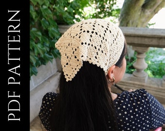 PDF File for Crochet Pattern (English), Yolanda Head Scarf, Pictures Included, Crochet Head Scarf Pattern, Crochet Bandana Pattern