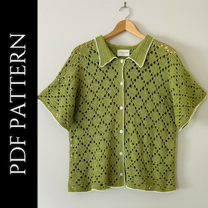 PDF File for Crochet Pattern (English), Yolanda Shirt, Pictures and Video Tutorials Included, Crochet Shirt Pattern, Crochet Shirt