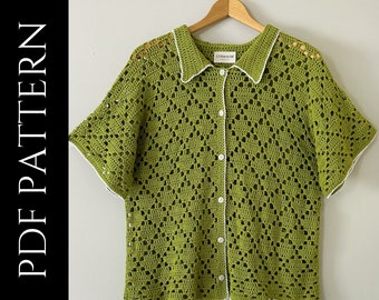 PDF File for Crochet Pattern (English), Yolanda Shirt, Pictures and Video Tutorials Included, Crochet Shirt Pattern, Crochet Shirt