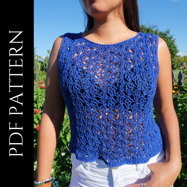 PDF File for Crochet Pattern (English), Celeste Top, Pictures and Video Tutorials Included, Crochet Top Pattern