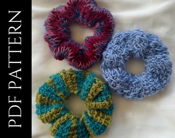 PDF File for 3 Tunisian Crochet Patterns (English), Beginner Friendly, Pictures and Video Tutorials, Tunisian Crochet Scrunchie Pattern