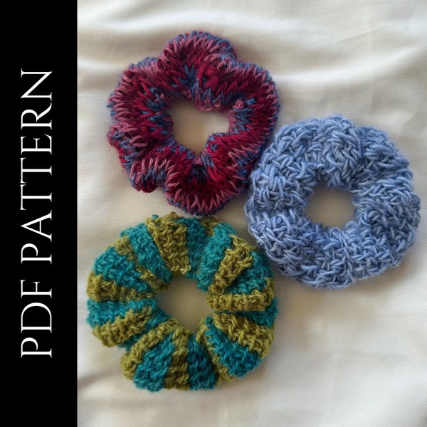 PDF File for 3 Tunisian Crochet Patterns (English), Beginner Friendly, Pictures and Video Tutorials, Tunisian Crochet Scrunchie Pattern