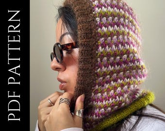 PDF File for Tunisian Crochet Pattern (English), Ziggy Hood, Pictures and Video Tutorials Included, Tunisian Crochet Hood