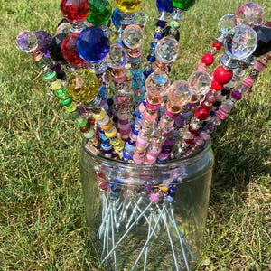 Handmade Beaded Garden Stake: Stainless Steel, Acrylic & Glass