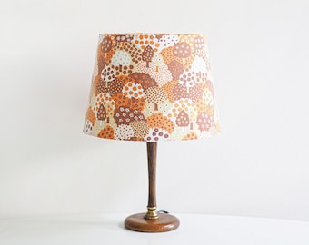 Table lamp * wood and brass base * vintage fabric * 70s * perfect vintage condition