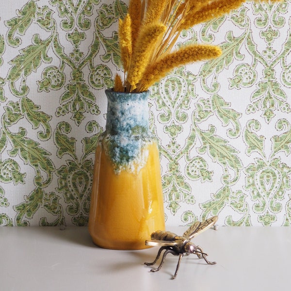 Vase et lave grasse, Allemagne de l’Ouest, lave jaune et verte et grasse, 70s, bon état vintage