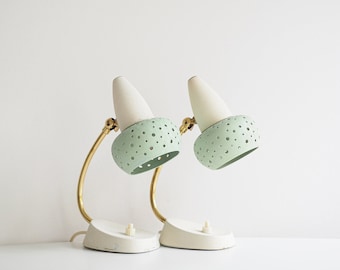 Set of 2 * nightlights * designed by the brothers Cosak * mintgreen metal and messing * 50s * very good vintage condition