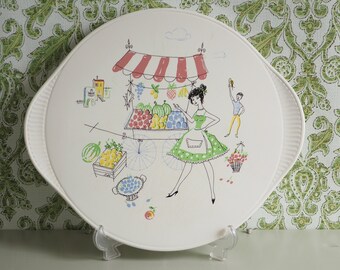 RARE * cakeplate * hand painted * petticoat lady * Germany * mid century * good vintage condition