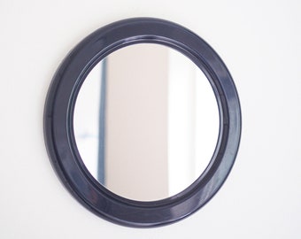 Wall mirror * round * dark blue * plastic * 70s * very good vintage condition