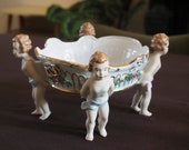 Dresden Antique Bisque porcelain basket with 4 putti 39 s ca 1918 perfect antique condition