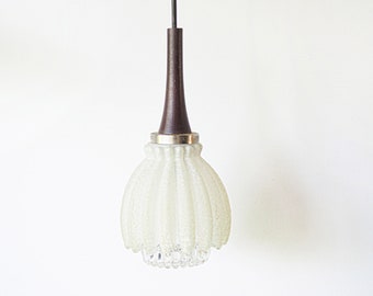 Hanging lamp * Doria Luchten * opaline, metal, teak * made in Germany * mid century * very good vintage condition