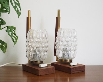 Set of 2 * nightlights * teak, brass and bubble glass * mid century * very good vintage condition