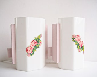 Set of 2 * wall lights * pink roses * 80s * very good vintage condition