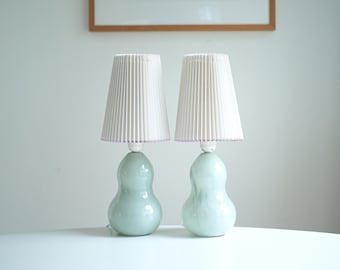 Set of 2 * table lamps * mint green glass base * pleated lampshade * perfect condition
