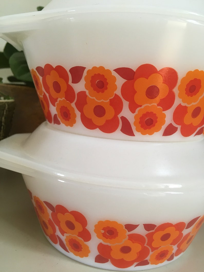 Mid century Perfect condition Lotus 2 bowls with lid 1960 casseroles Floral Arcopal