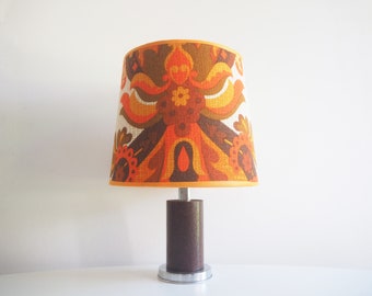 Table lamp * teak and chrome * vintage fabric shade * 70s * very good vintage condition