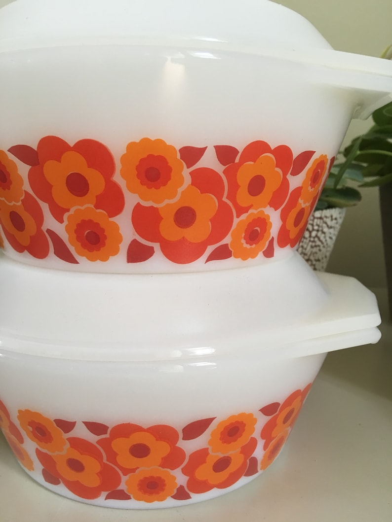 Mid century Perfect condition Lotus 2 bowls with lid 1960 casseroles Floral Arcopal