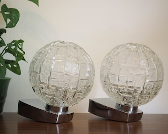 Set of 2 * space age * wall lamps * stainless steel and crystal glass * mid century * perfect vintage condition