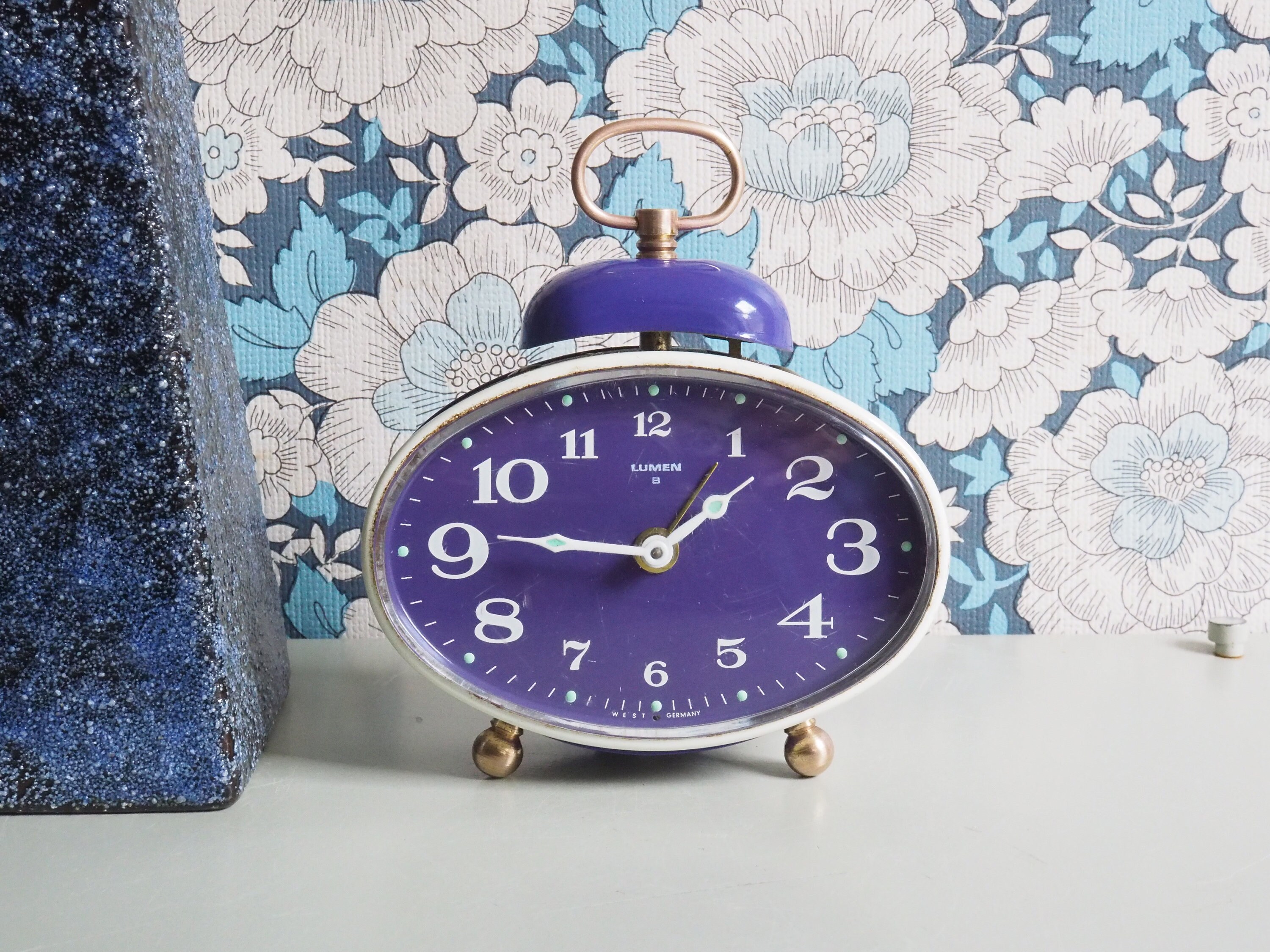Retro alarm clock purple metal and brass 1970 West Etsy
