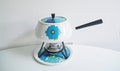 Fondue set * Pillivuyt * Interlaken * floral design * enamel * Made in France * 70s * very good vintage condition