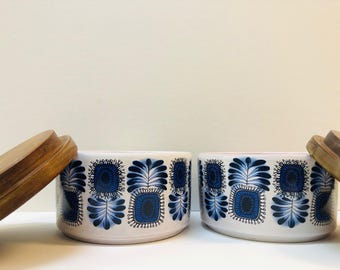Set of 2 * storage containers * ceramic and rosewood * Adco * Dutch design * MCM * very good vintage condition