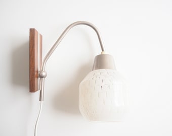 Swedish wall lamp * swingarm * teak and opaline glass * 50s * very good vintage condition