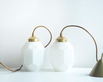 Set of 2 * Swedish * hanging lights * brass and opaline glass * 50s * perfect vintage condition