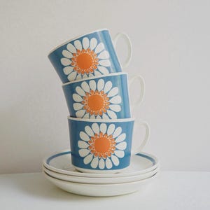 Ensemble de 3 tasses et soucoupes * Figgjo Flint * Daisy * Norvège * années 60 * très bon état vintage