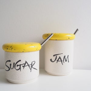 Set of 2 * RARE * Hornsea * England * storage jars * ceramics * yellow lid * 60s * perfect vintage condition