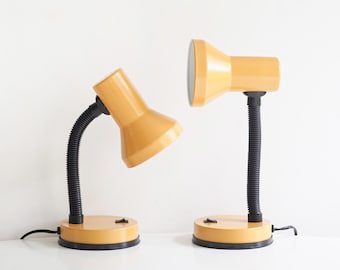 Set of 2 * Kenwell * table lamps * yellow and black * gooseneck * 70s * very good vintage condition