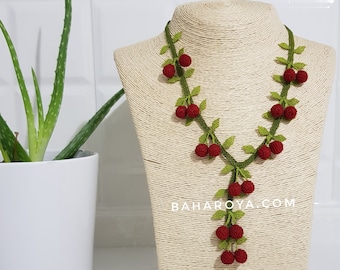 Needle Lace Handmade Turkish Crochet Oya Cherry Necklace by Bahar Oya