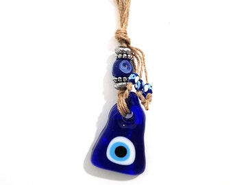 Glass Evil Eye Bell Amulet Wicker Wall Hangings No: 3315 | Good Luck | Protection | Nazar Boncuğu - Housewarming Gift - Christmas Gift