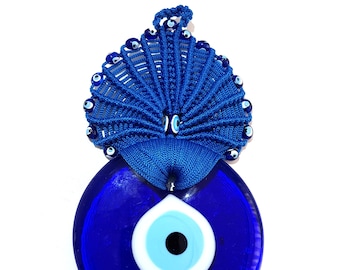 Peacock Macrame Glass Evil Eye Wall Hangings | Amulet | Talisman | Turkish Evil Eye | Good Luck | Protection | Nazar Boncuğu