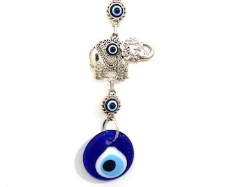 Glass Evil Eye Wall Hangings Elephant No: 40759 | Metal - Zamak | Protection | Housewarming Gift | Home Decor